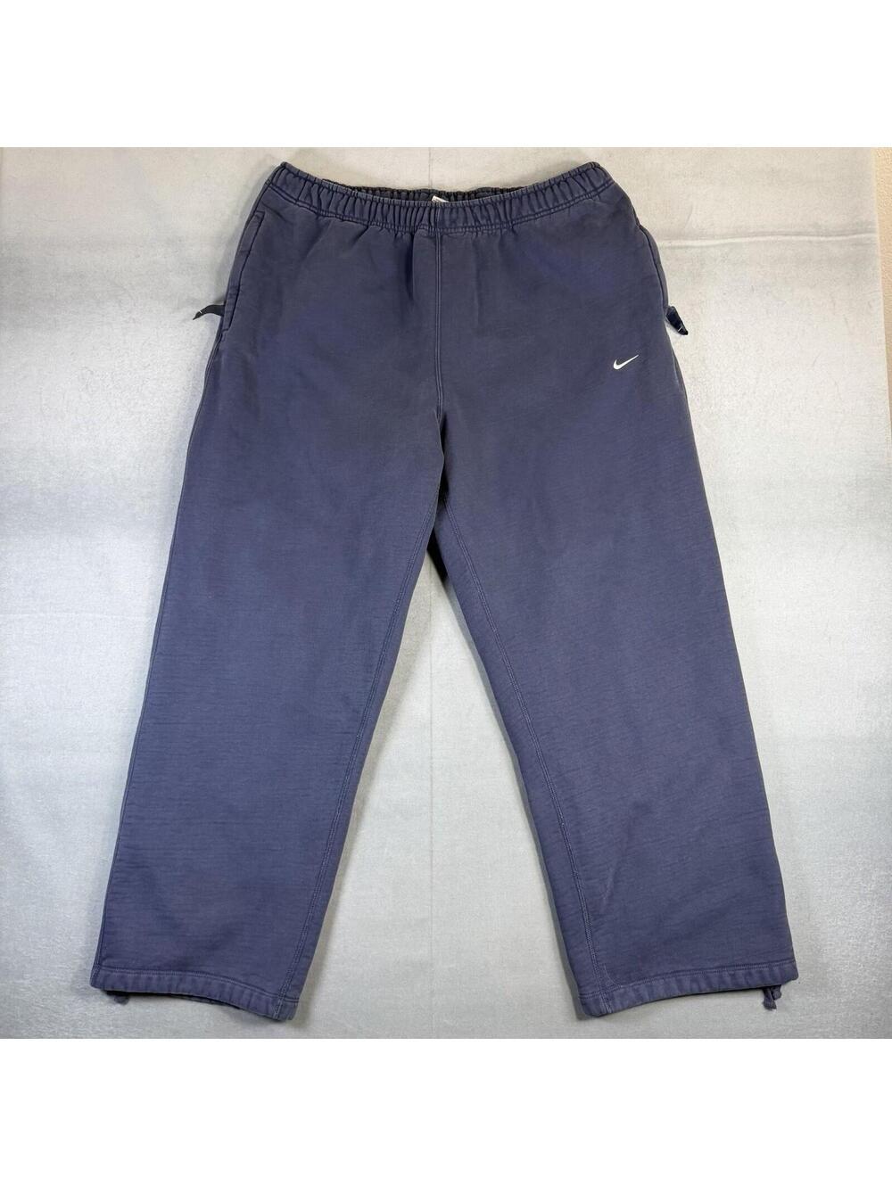 Nike Solo Swoosh Fleece Sweatpants Mens XXL Navy Blue Open Hem Heavy Fleece